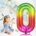 BALON FOLIOWY CYFRA 0 ZERO TĘCZOWY KOLOROWY NA HEL I POWIETRZE 100CM XXL