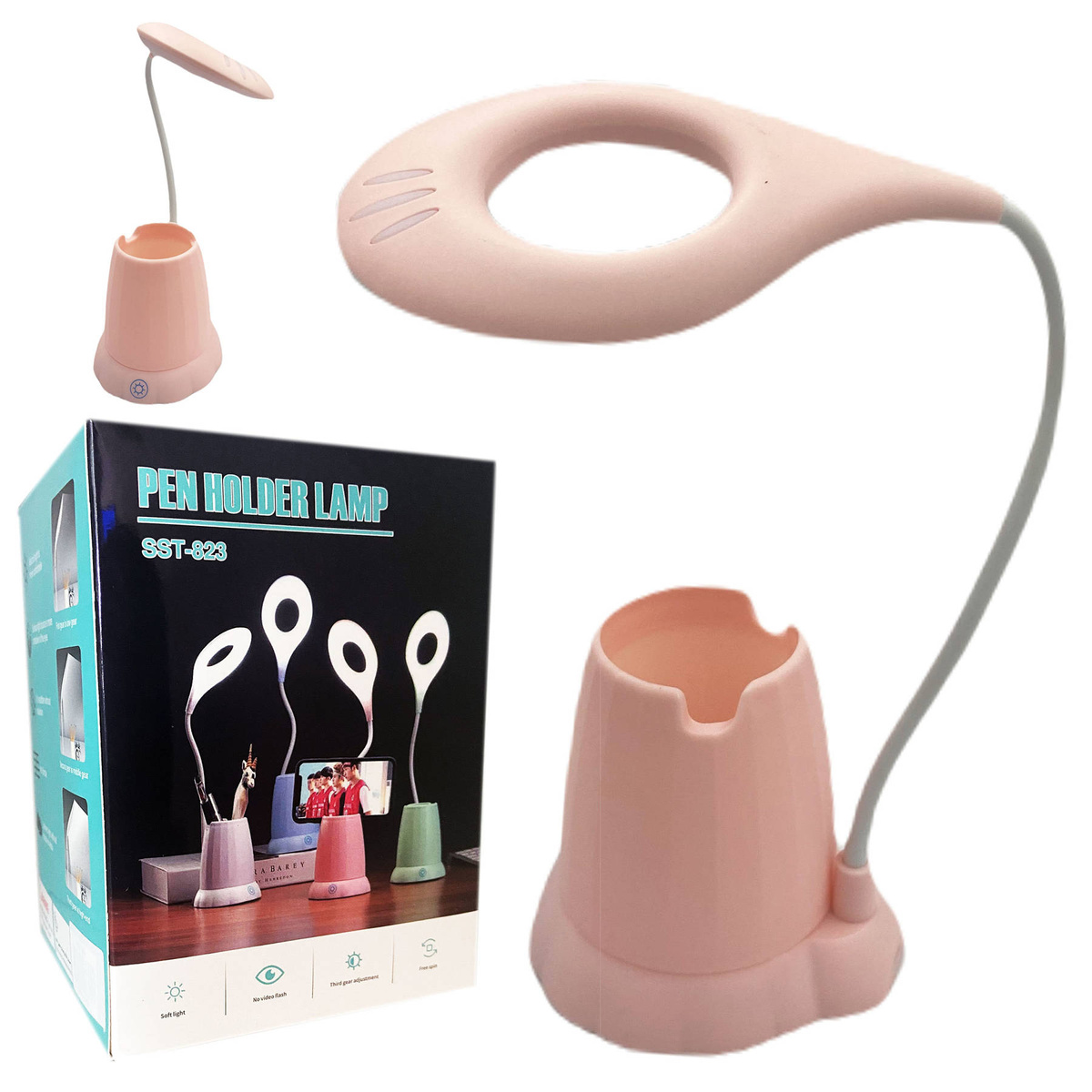 LAMPKA BIURKOWA Z POJEMNIKIEM LED USB PODSTAWKA NA TELEFON  DLA DZIECI