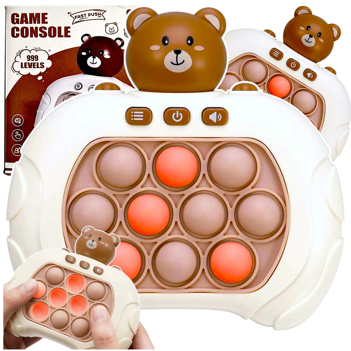 GRA ZRĘCZNOŚCIOWA POP IT ANTYSTRESOWA ELEKTRYCZNA KONSOLA MIŚ 80 POZIOMÓW