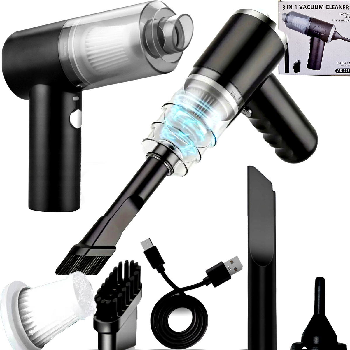 MINI RĘCZNY ODKURZACZ DO DOMU SAMOCHODU BEZPRZEWODOWY DO AUTA  3w1 DMUCHAWA