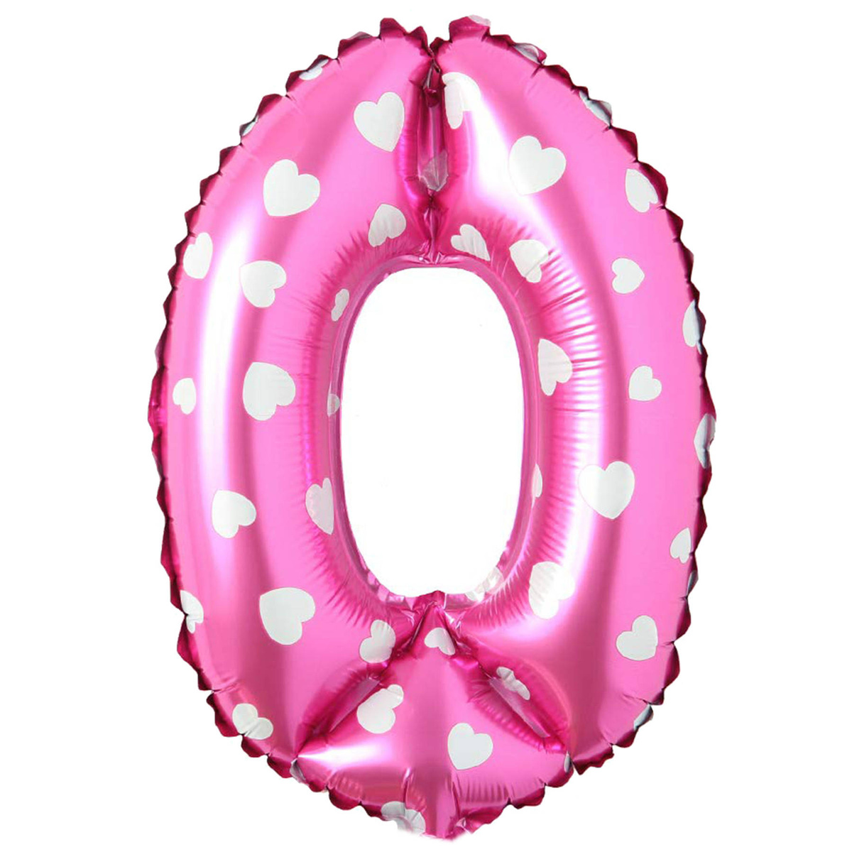 BALON FOLIOWY CYFRA 0 ZERO RÓŻOWY W SERDUSZKA NA URODZINY DLA DZIECI 80cm
