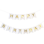 GIRLANDA URODZINOWA Z NAPISEM HAPPY BIRTHDAY BIAŁA ZŁOTE NAPISY 200cm