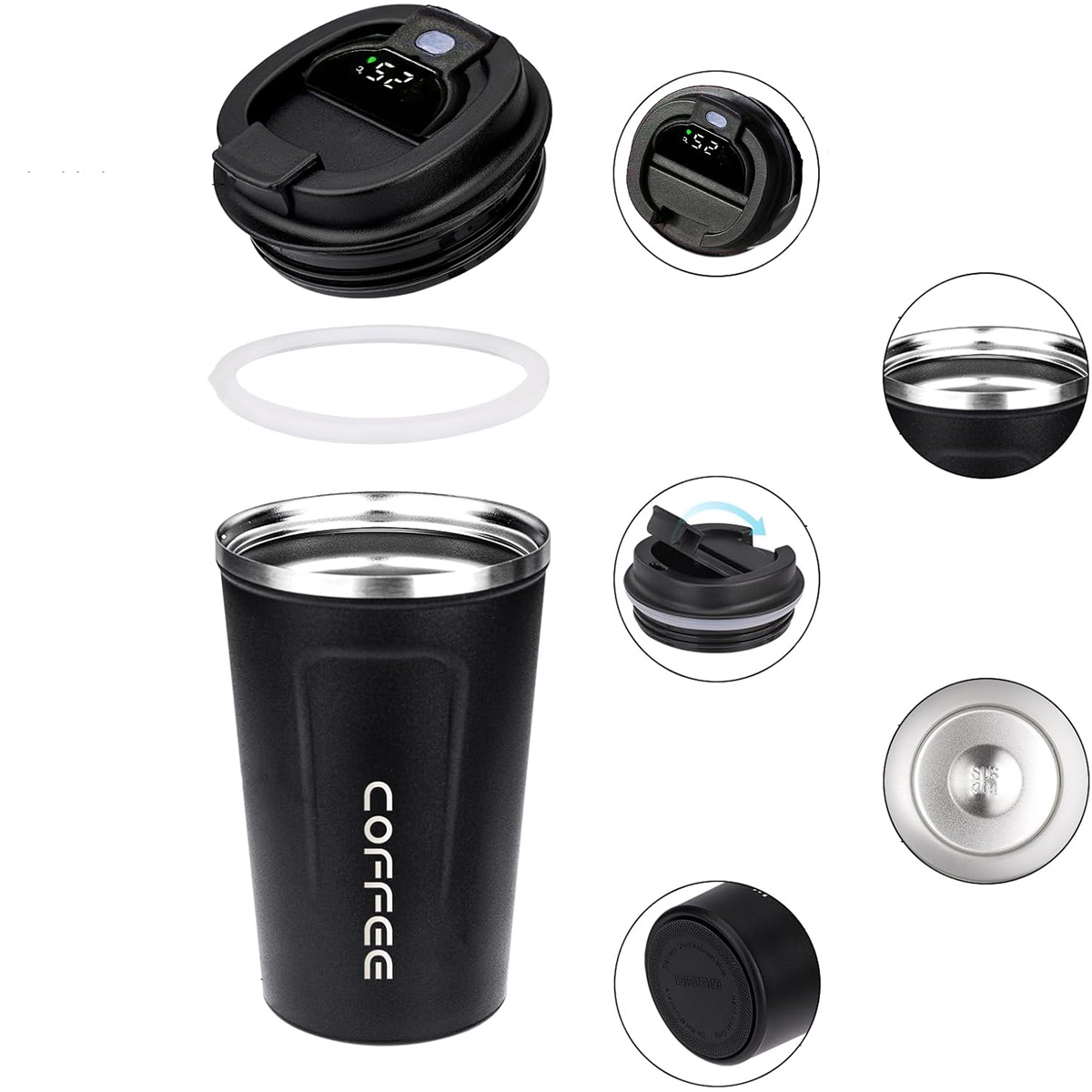 KUBEK TERMICZNY TERMOS WYŚWIETACZ LED TEMPERATURA DO SAMOCHODU 510ML MODNY