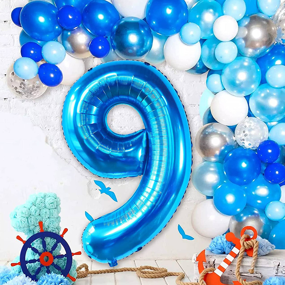 BALON FOLIOWY CYFRA 9 NIEBIESKI URODZINY URODZINOWY NA JUBILEUSZ 40cm