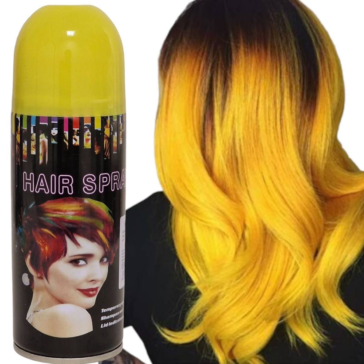 SPRAY DO WŁOSÓW FARBA ZMYWALNA KOLORYZUJĄCA ŻÓŁTA BEZPIECZNA NA IMPREZĘ 