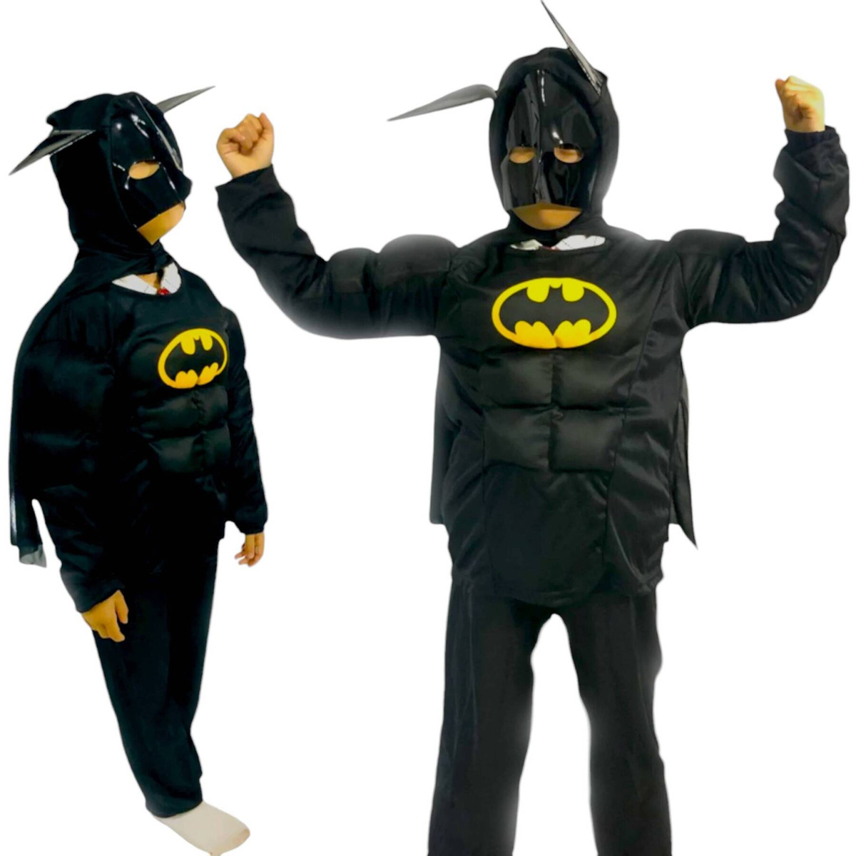 STRÓJ BATMAN PRZEBRANIE DLA CHŁOPCA NA BAL 3w1 GRUBY MIĘŚNIE MASKA KOSTIUM