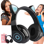 SŁUCHAWKI BEZPRZEWODOWE B39 CZARNE BLUETOOTH LED RGB KOCIE USZY DLA DZIECKA