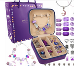 Zestaw do Robienia Bransoletek Koraliki Biżuterii Prezent Zawieszki Kuferek - FIOLETOWY