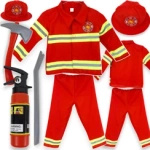 STRÓJ STRAŻAKA PRZEBRANIE STRAŻAK KOSTIUM NA BAL L 122-134 cm 6w1 AKCESORIA