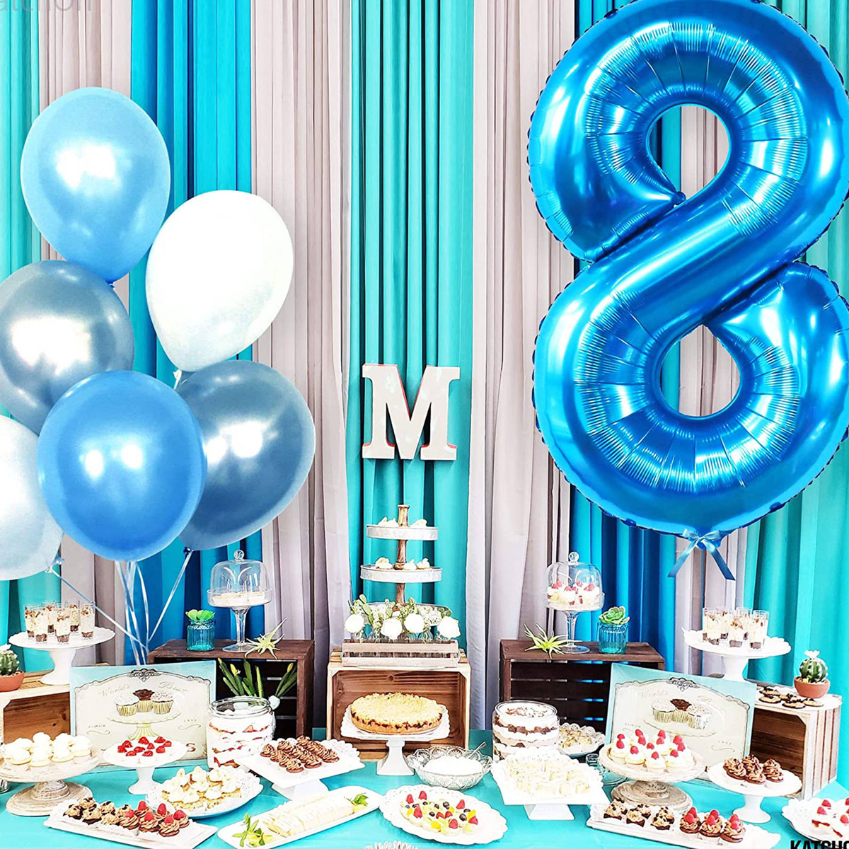 BALON FOLIOWY CYFRA 8 NIEBIESKI NA URODZINY IMPREZĘ JUBILEUSZ 100cm