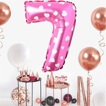 BALON FOLIOWY CYFRA 7 RÓŻOWY W SERDUSZKA NA URODZINY DLA DZIECI 80cm