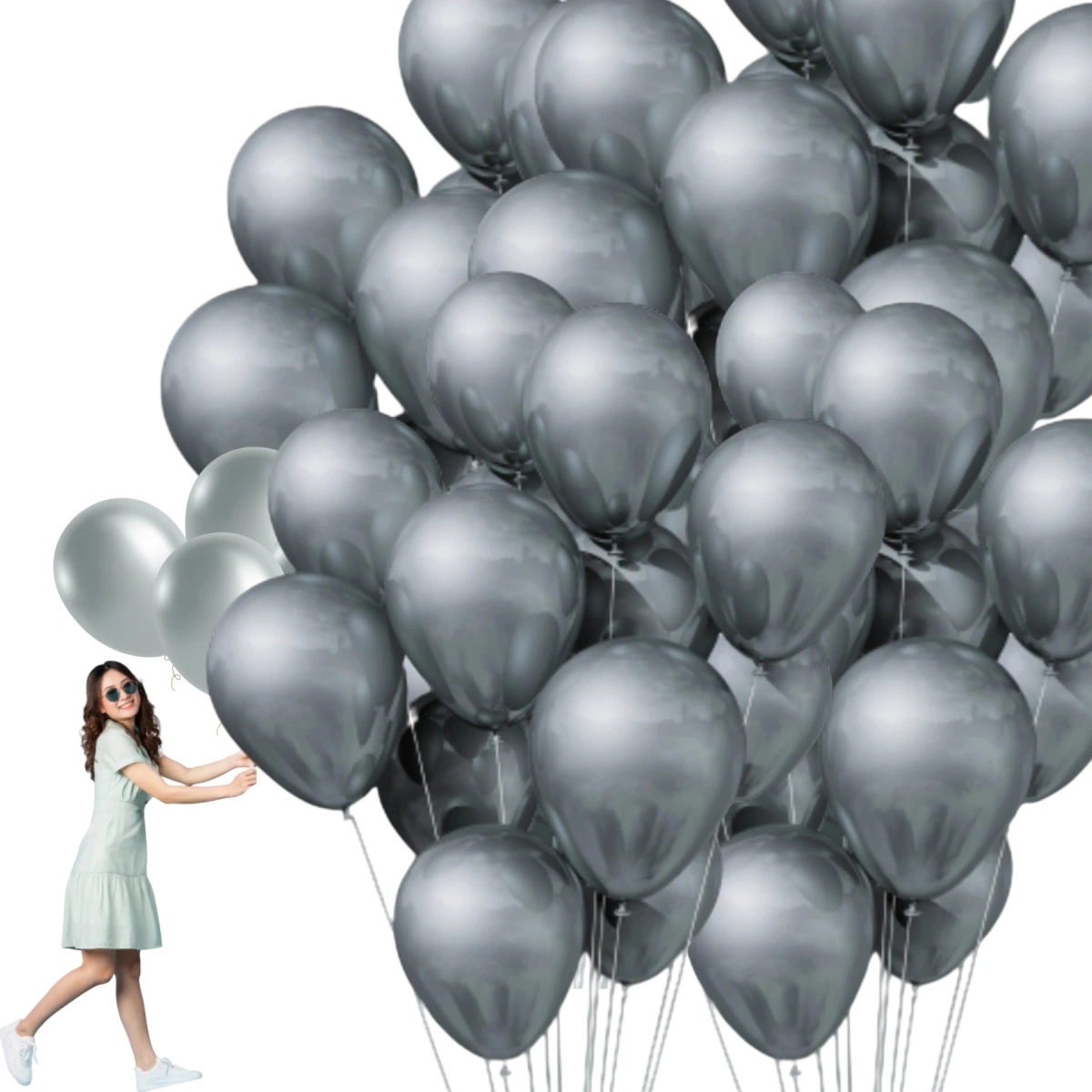 ZESTAW BALONÓW METALICZNYCH SREBRO ŚLUB WESELE IMPREZA 100szt BALONY 30cm