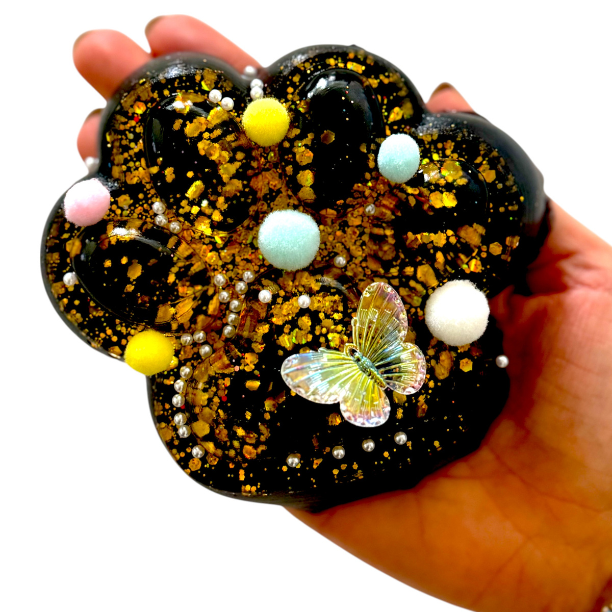 GNIOTEK ANTYSTRESOWY KOCIA ŁAPKA Z POSYPKĄ ZABAWKA SENSORYCZNA ANTYSTRESOWA