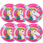 TALERZYKI NA URODZINY IMPREZĘ 24cm JEDNOROŻEC 6szt PAPIEROWE EKOLOGICZNE