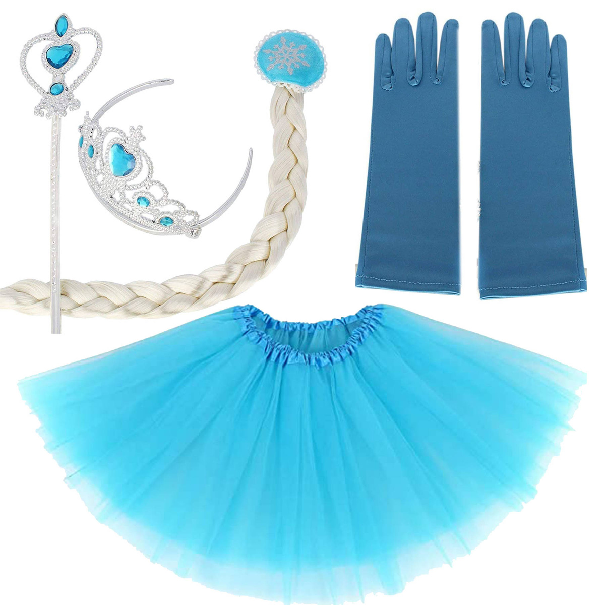 STRÓJ LODOWA KSIĘŻNICZKA LODU ELSA KOSTIUM ZESTAW 5w1 DIADEM WARKOCZ NA BAL