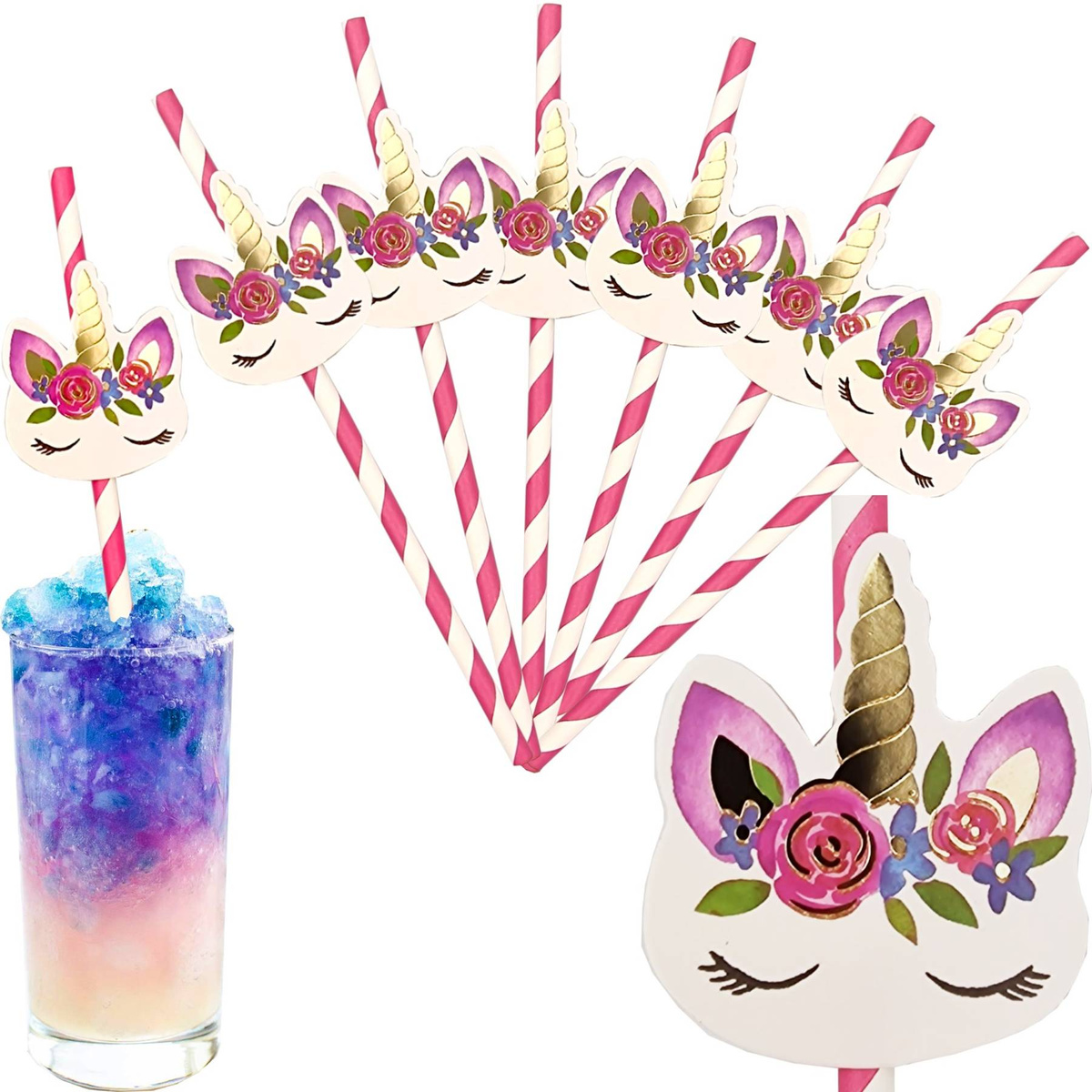 SŁOMKI PAPIEROWE RURKI DO NAPOJÓW JEDNOROŻEC 6 szt JEDNORAZOWE EKOLOGICZNE