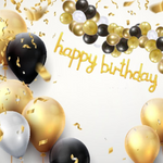 ZESTAW BALONÓW NA URODZINY ZŁOTY CZARNY PERŁOWY NAPIS HAPPY BIRTHDAY HEL
