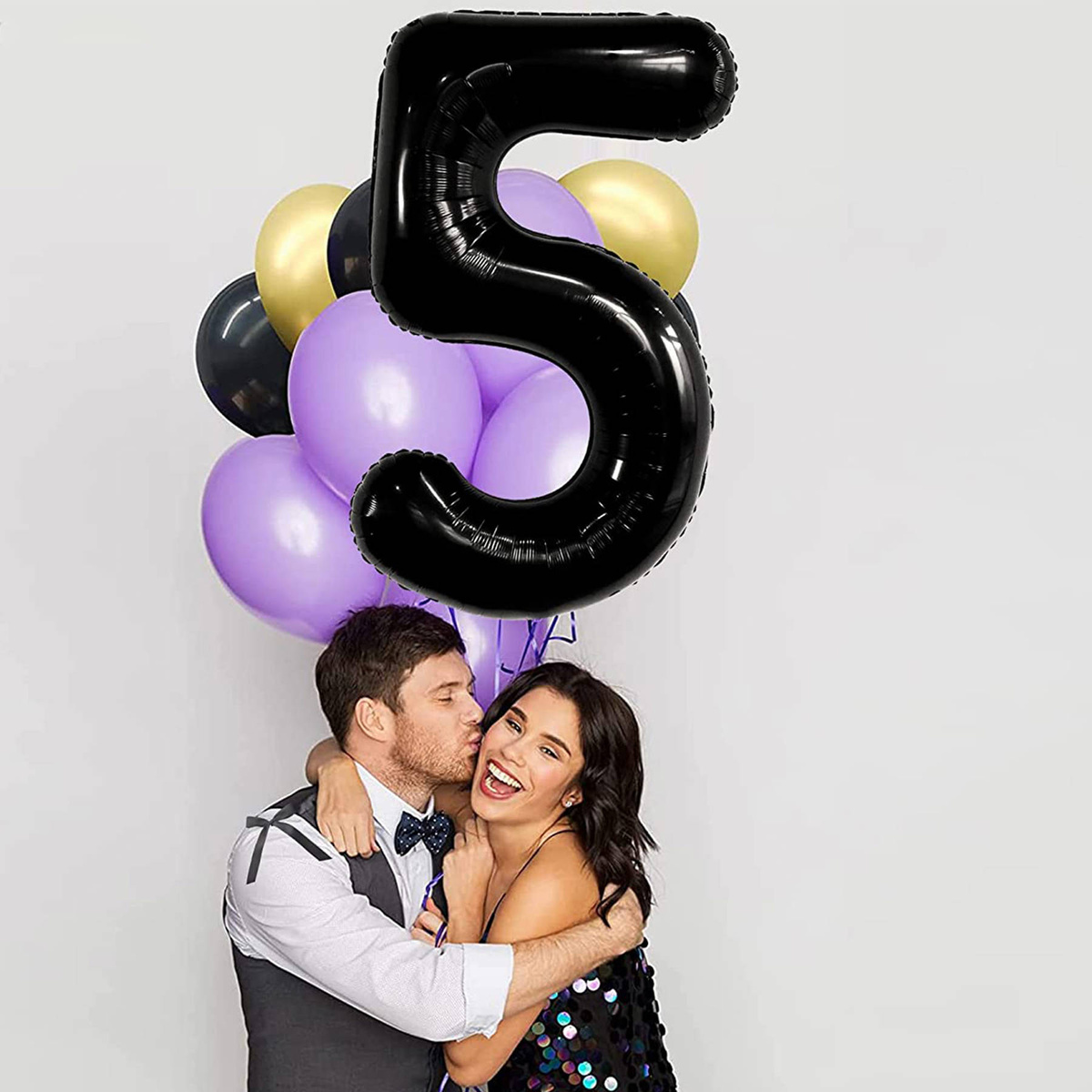 BALON NA 5 URODZINY FOLIOWY CYFRA 5 PIĘĆ CZARNY NA HEL POWIETRZE 100CM