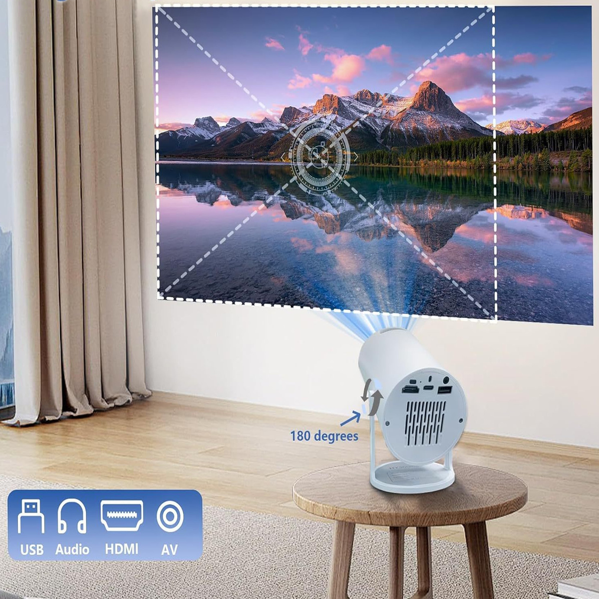 PROJEKTOR RZUTNIK ANDROID TV WIFI MINI 4K PRZENOŚNY SMART GŁOŚNIK OBROTOWY