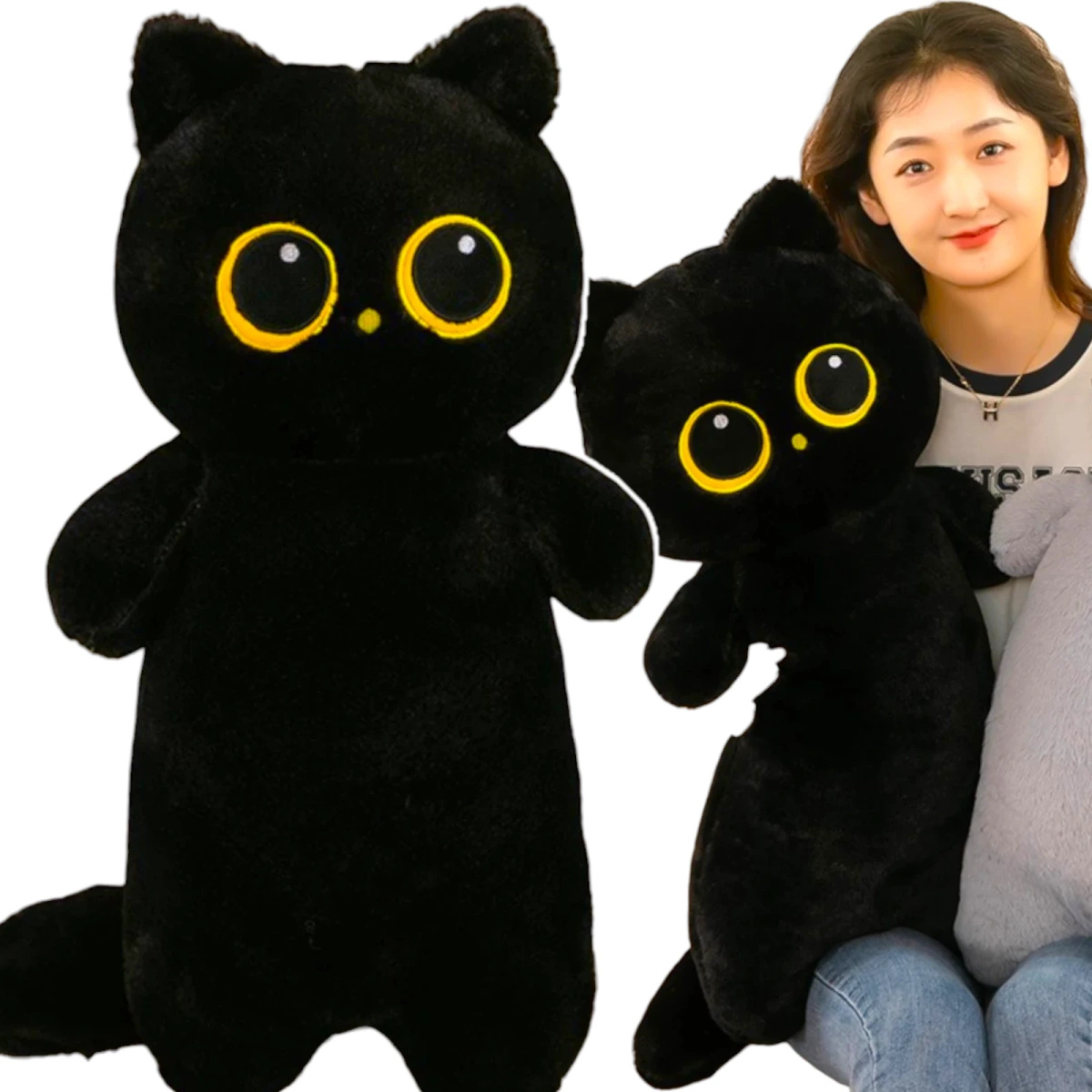 PLUSZOWA MASKTOKA KOT DŁUGA PODUSZKA KOT Z WIELKIMI OCZAMI PLUSZAK 70cm 