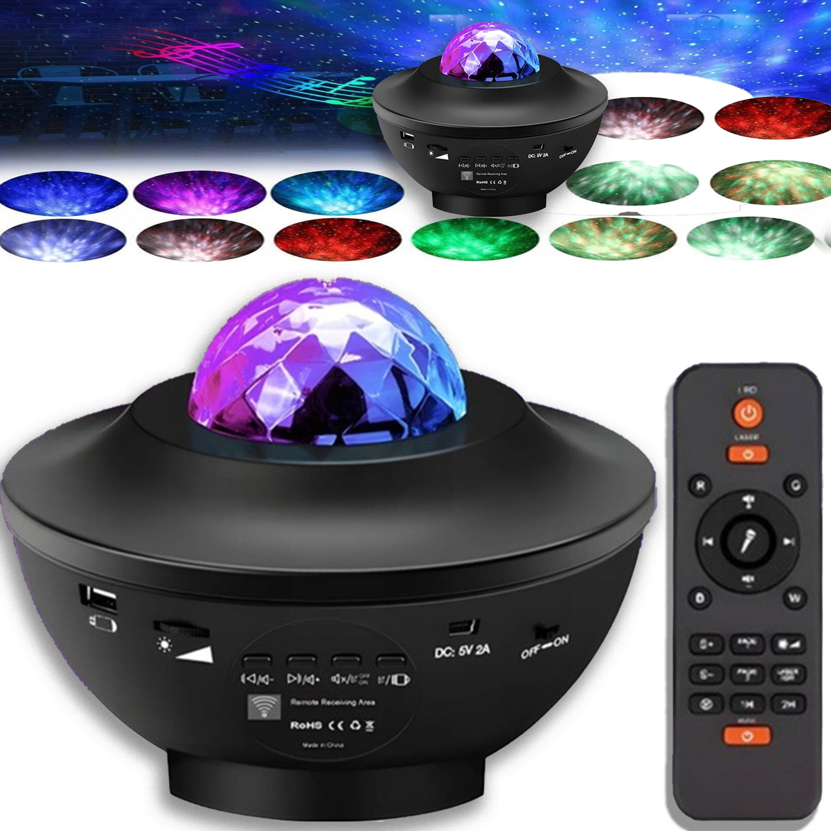 PROJEKTOR GWIAZD ZORZA POLARNA LAMPKA NOCNA DLA DZIECI USB BLUETOOTH PILOT