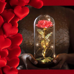 WIECZNA RÓŻA W SZKLE ŚWIECĄCA ŚWIECI LED FLOWERBOX BUKIET KWIATY NA PREZENT