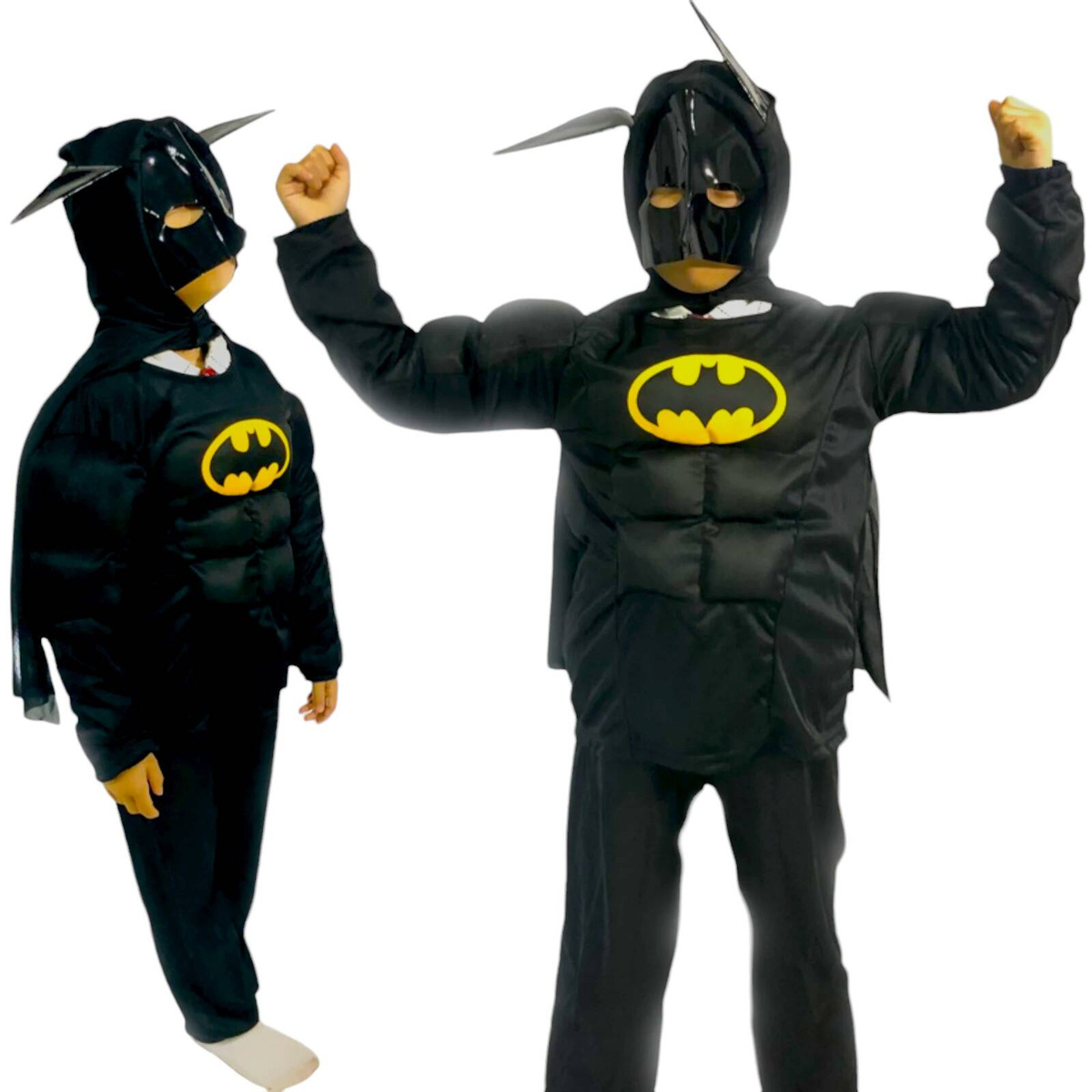 STRÓJ BATMAN PRZEBRANIE DLA CHŁOPCA NA BAL 3w1 GRUBY MIĘŚNIE MASKA KOSTIUM