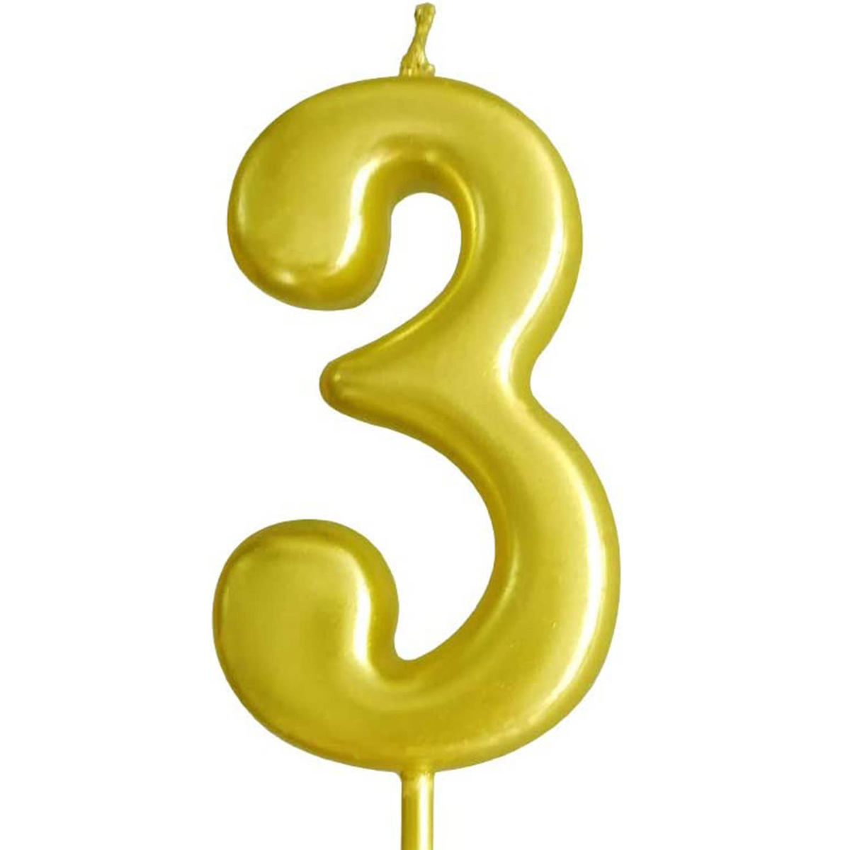 ŚWIECZKA URODZINOWA NA TORT CYFRA 3 ZŁOTA DEKORACJE URODZINOWE 6cm