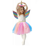 STRÓJ JEDNOROŻEC ZESTAW 3w1 SKRZYDŁA OPASKA SPÓDNICZKA TĘCZOWA KOLOROWA 