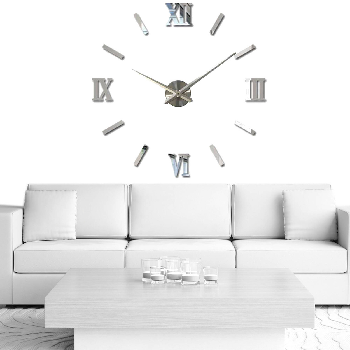 NOWOCZESNY DUŻY ZEGAR ŚCIENNY NAKLEJANY NA ŚCIANE 3D LUSTRO CICHY 130-70CM 