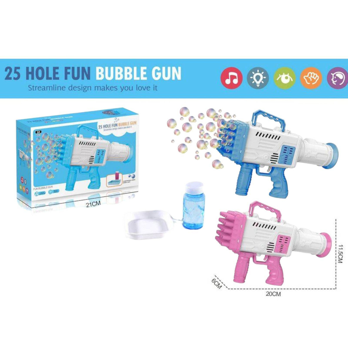 PISTOLET NA BAŃKI MYDLANE MASZYNKA WYRZUTNIA BANIEK MYDLANYCH BAZOOKA PŁYN