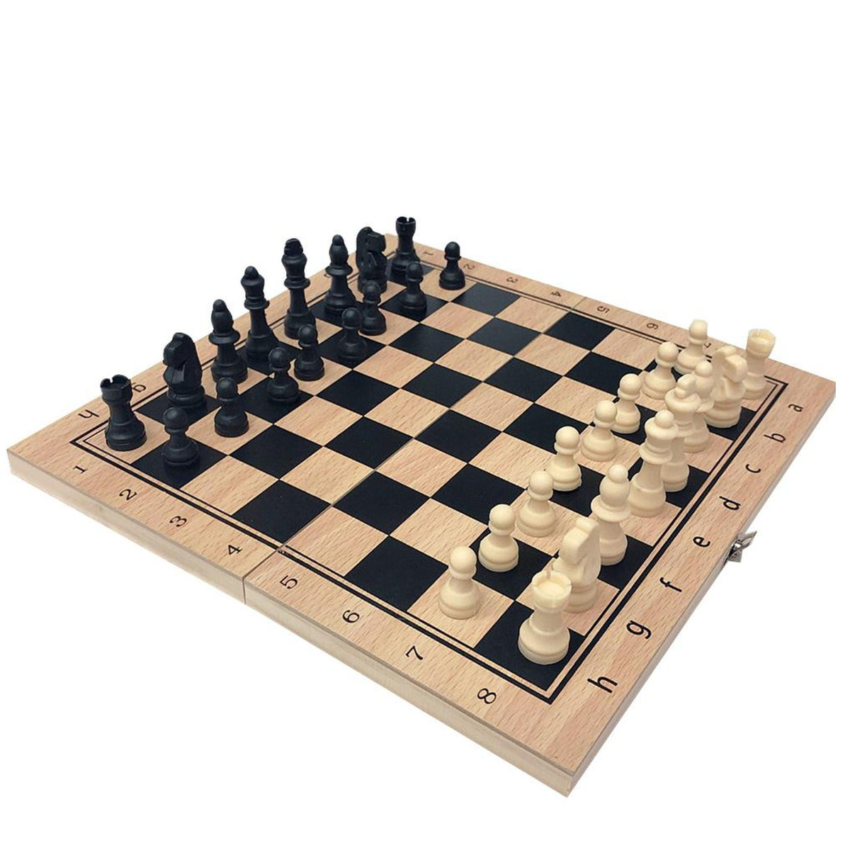 KLASYCZNE SZACHY DREWNIANE SKŁADANE 3w1 WARCABY TRYKTRAK KOSTKI DLA DZIECI