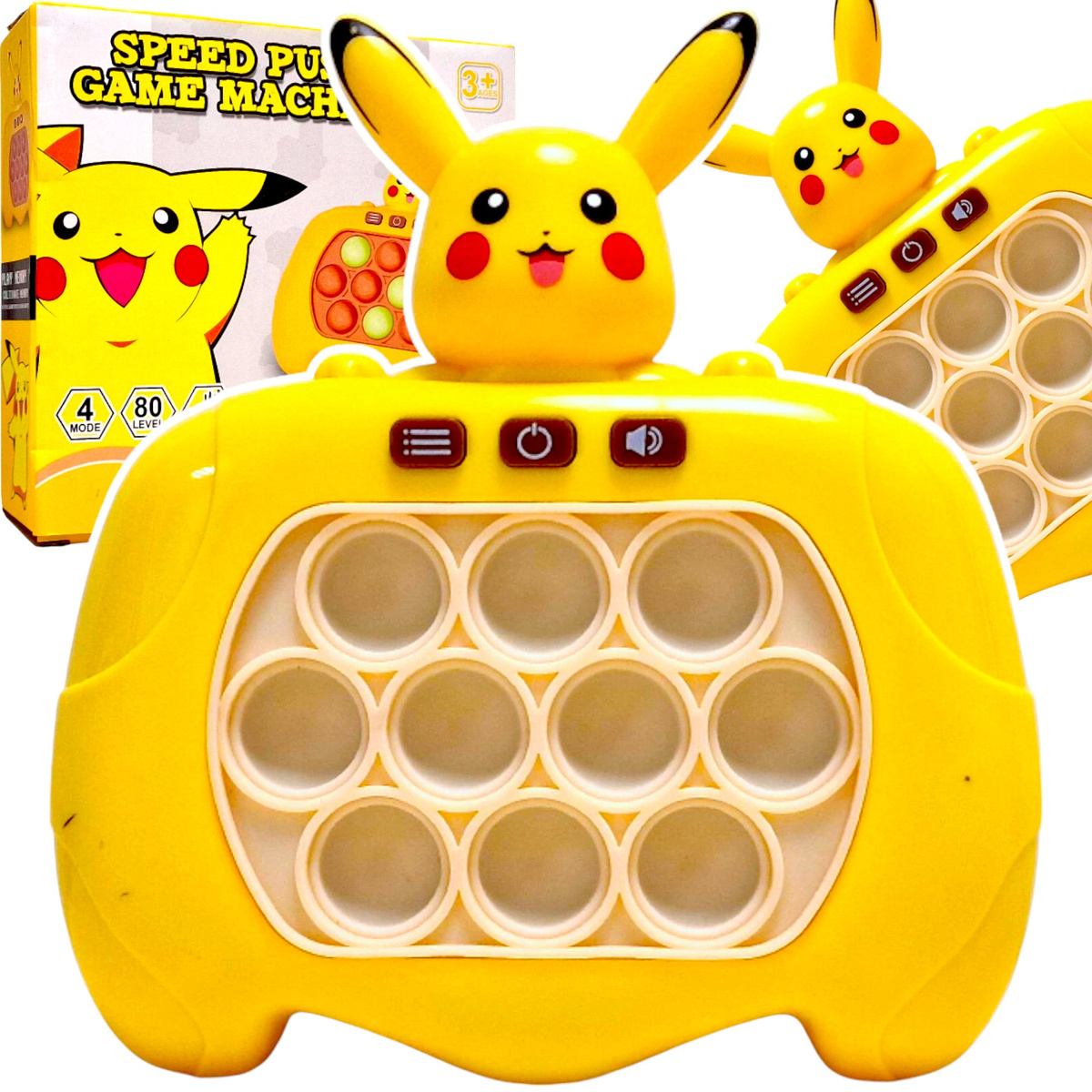 POP IT KONSOLA PUSH POKEMON PIKACHU GRA ELEKTRONICZNA ZRĘCZNOŚCIOWA 4 TRYBY