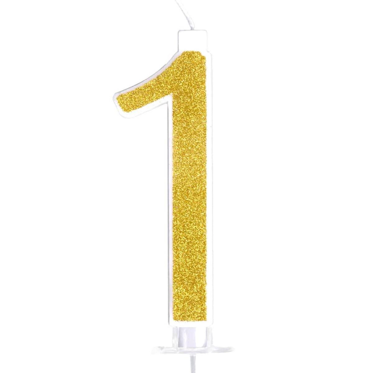 ŚWIECZKA URODZINOWA NA TORT CYFRA 1 ZŁOTA Z BROKATEM NA ROCZEK NA URODZINY