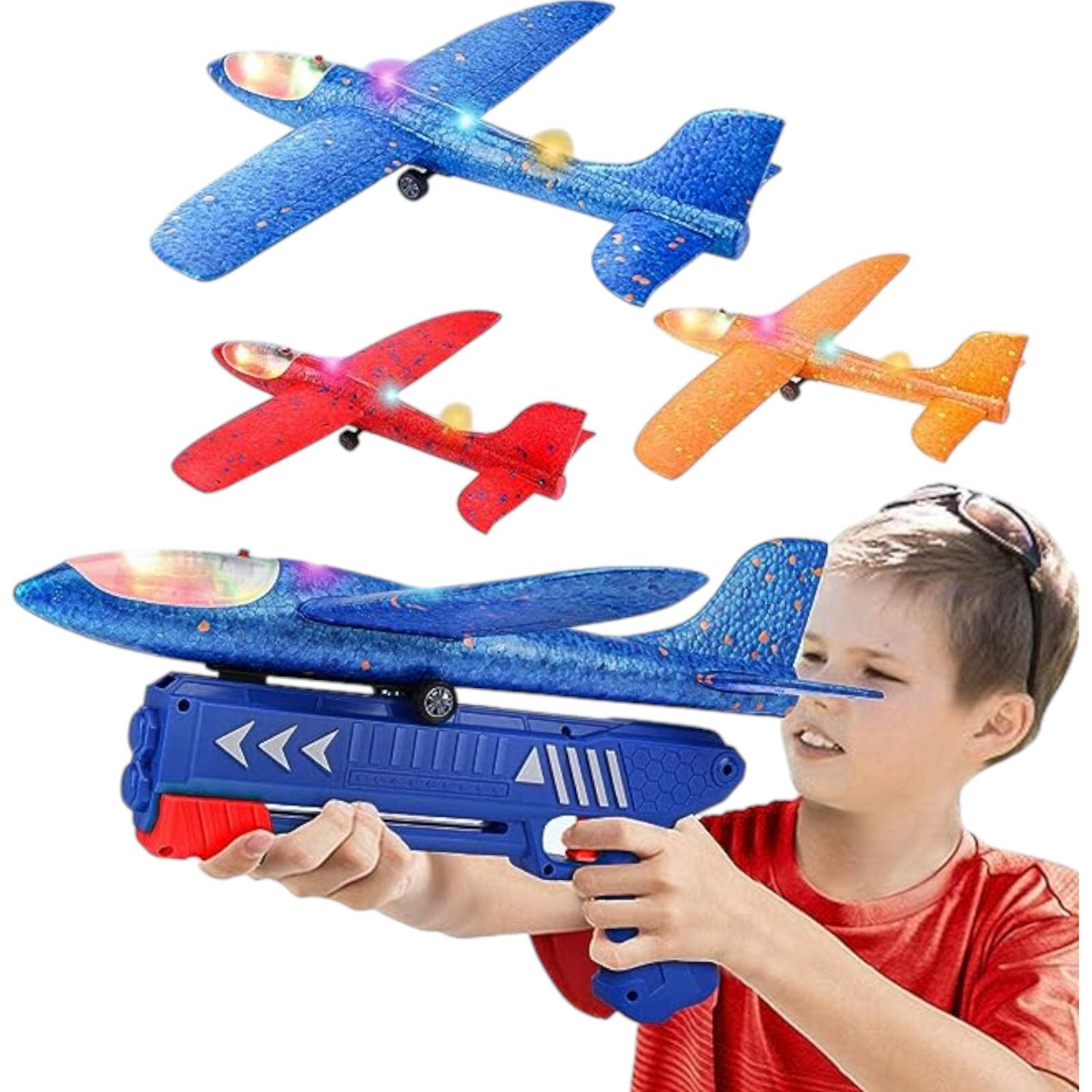 PISTOLET WYRZUTNIA SAMOLOTÓW ZE ŚWIATŁEM RZUTKA SAMOLOT STYROPIANOWY LED
