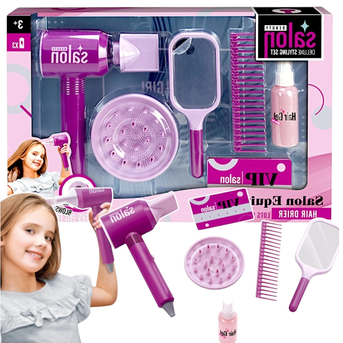 ZESTAW DO STYLIZACJI WŁOSÓW 6w1 SUSZARKA LUSTERKO AKCESORIA FRYZJERSKIE