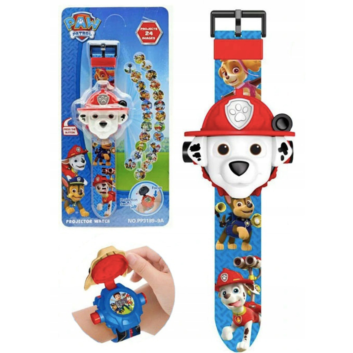 PSI PATROL MARSHALL ZEGAREK Z PROJEKOTOREM 3D DUŻY WYŚWIETLA OBRAZ FIGURKA