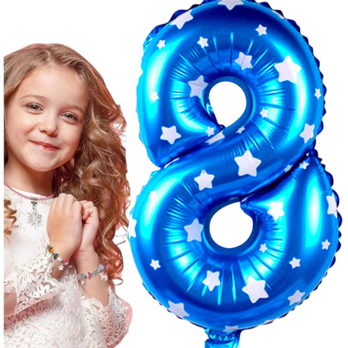 BALON FOLIOWY CYFRA 8 NIEBIESKI W GWIAZDKI NA URODZINY DLA DZIECI 100cm