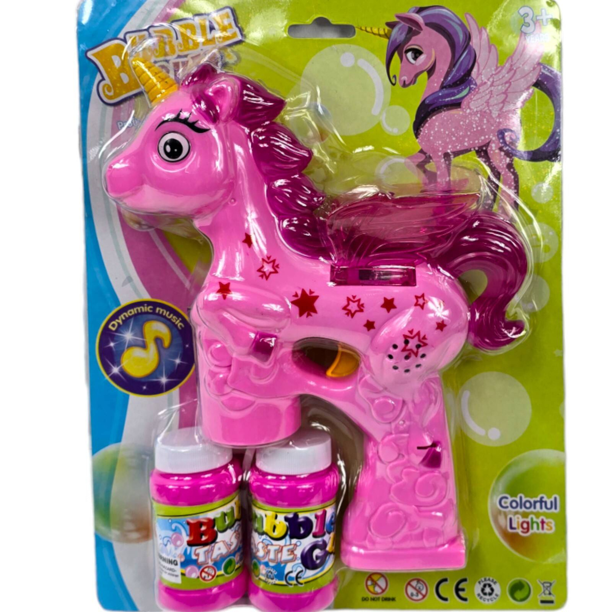 PISTOLET DO BANIEK DLA DZIEWCZYNKI JEDNOROŻEC + 2x PŁYN BAŃKI MYDLANE PEGAZ