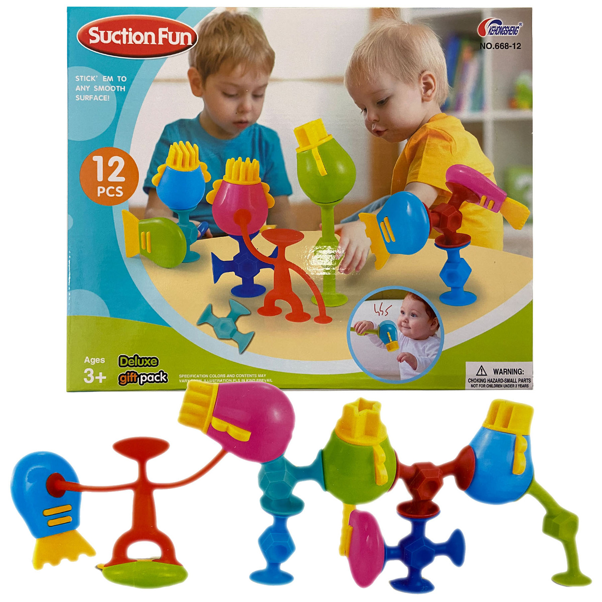 KLOCKI PRZYSSAWKI KONSTRUKCYJNE FIGURKI DUŻY ZESTAW 12 ELEMENTÓW ELASTYCZNE