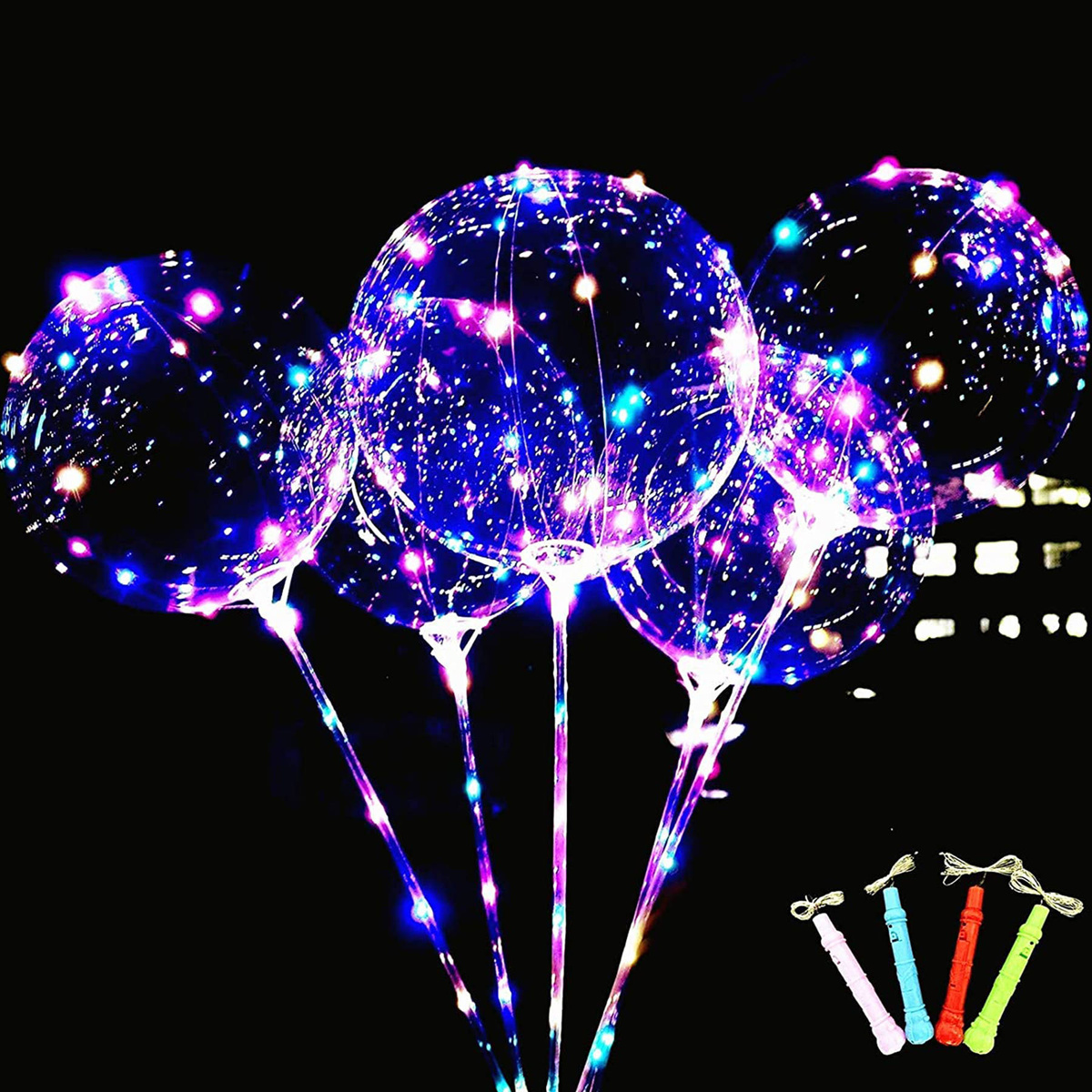 KOLOROWY BALON LED ŚWIECĄCY DUŻY MOCNY ŚWIATEŁKA NA PATYKU DEKORACJA ŚWIECI