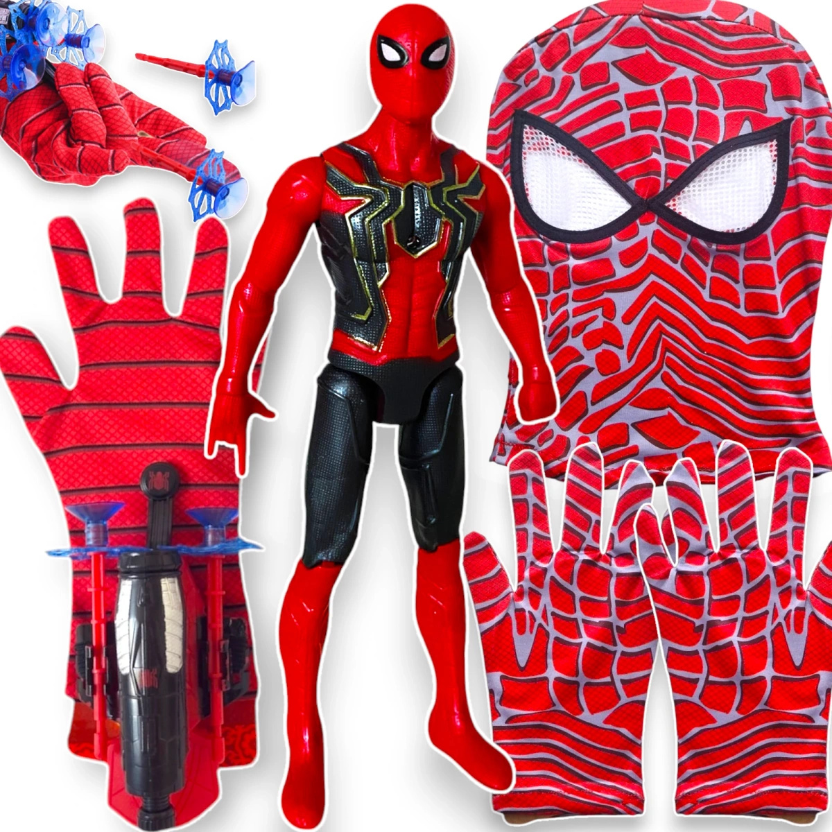 SPIDERMAN MEGA ZESTAW 5w1 FIGURKA 2x RĘKAWICA WYRZUTNIA SIECI MASKA KOSTIUM
