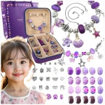 Zestaw do Robienia Bransoletek Koraliki Biżuterii Prezent Zawieszki Kuferek - FIOLETOWY