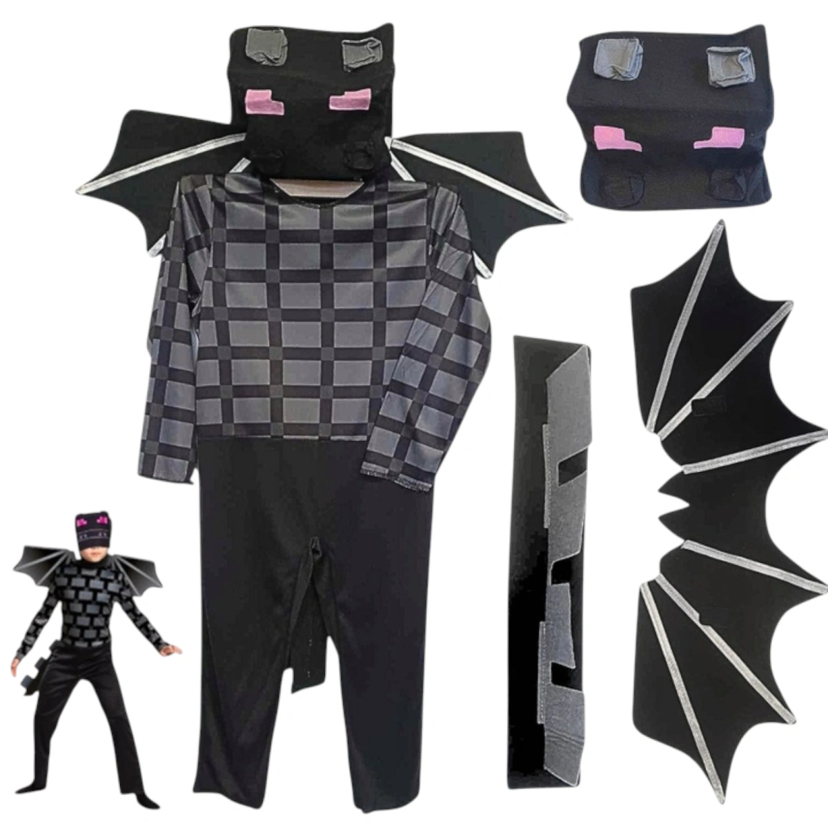 MINECRAFT Strój dla chłopca Smok Enderu rozmiar M (120-130) + miecz + karabin