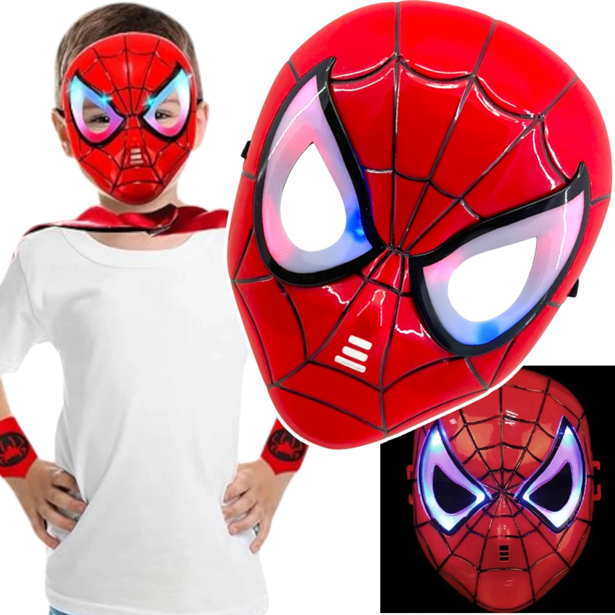 MASKA SPIDERMAN ŚWIECĄCA DLA DZIECI ŚWIECI PRZEBRANIE NA BAL KOSTIUM LED