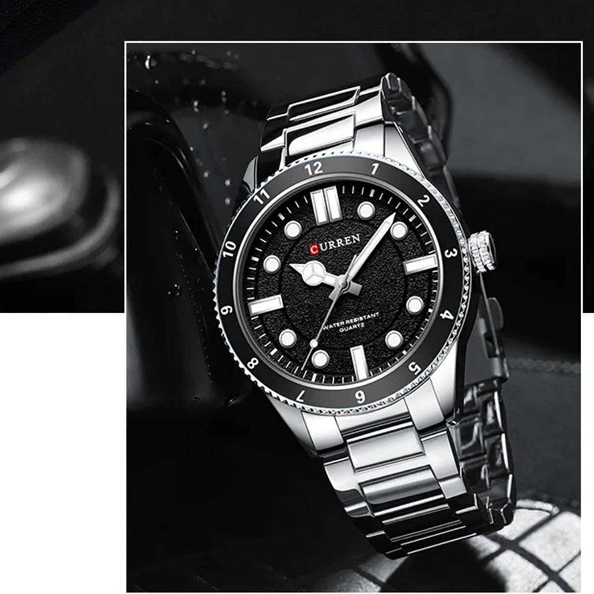 NOWOCZESNY ELEGANCKI ZEGAREK MĘSKI CURREN STAL NIERDZEWNA STYL DIVER KOLORY