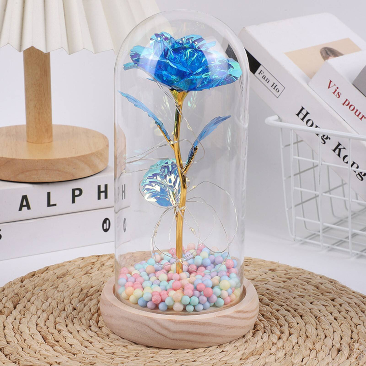 WIECZNA RÓŻA W SZKLE PREZENT NA WALENTYNKI ŚWIECĄCA LED PUDEŁKO PREZENT