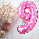 BALON FOLIOWY CYFRA 9 RÓŻOWY W SERDUSZKA NA URODZINY DLA DZIECI 80cm