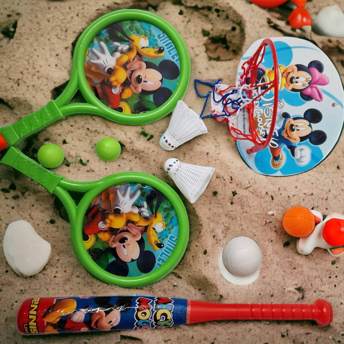 ZESTAW 6w1 BASEBALL KOSZYKÓWKA RAKIETKI PIŁECZKI KIJ BASEBALL 11 ELEMENTÓW