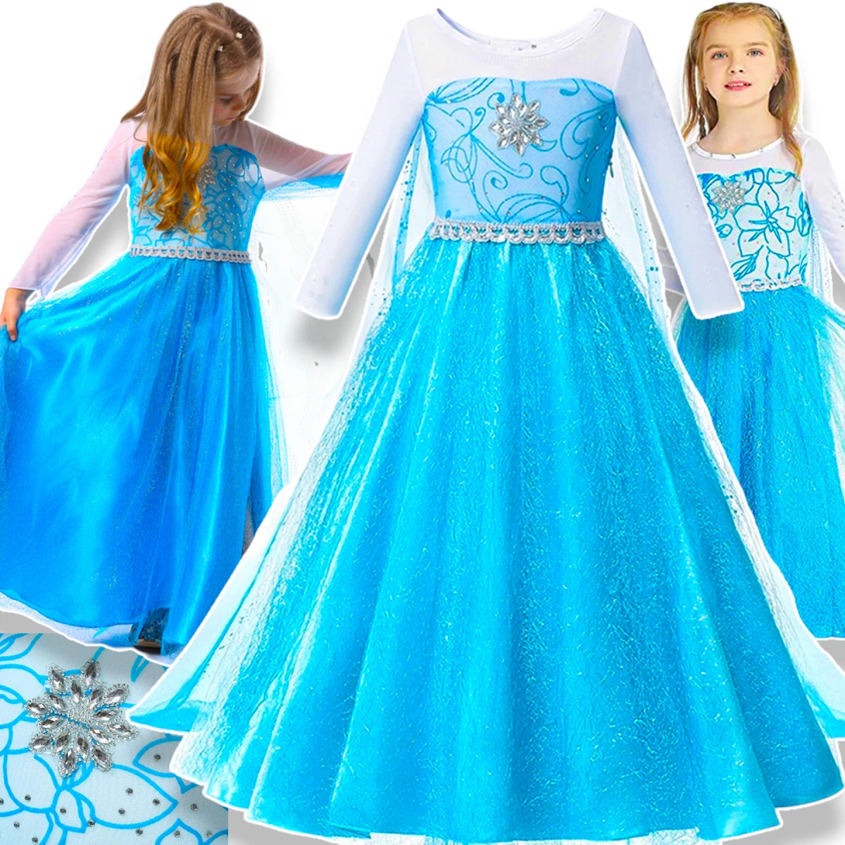 STRÓJ DLA DZIECI ELSA KRAINA LODU SUKIENKA KOSTIUM DŁUGA SUKNIA PRZEBRANIE